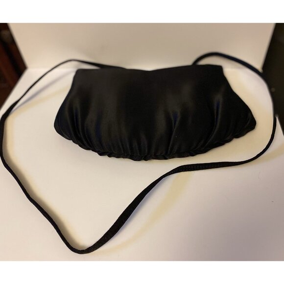 Black Satin Clutch Crossbody Strap Evening Bag Shoulder Womens Self Trim Accent - Picture 3 of 8